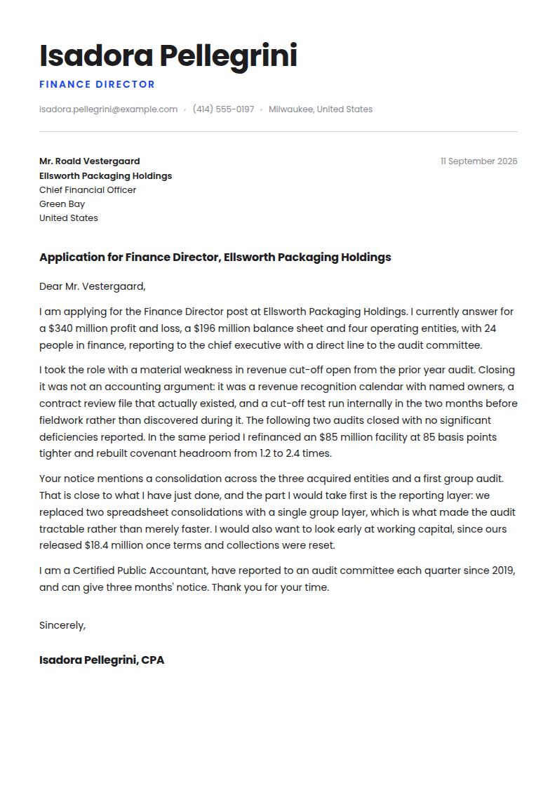 Finance Director Cover Letter Examples & Templates