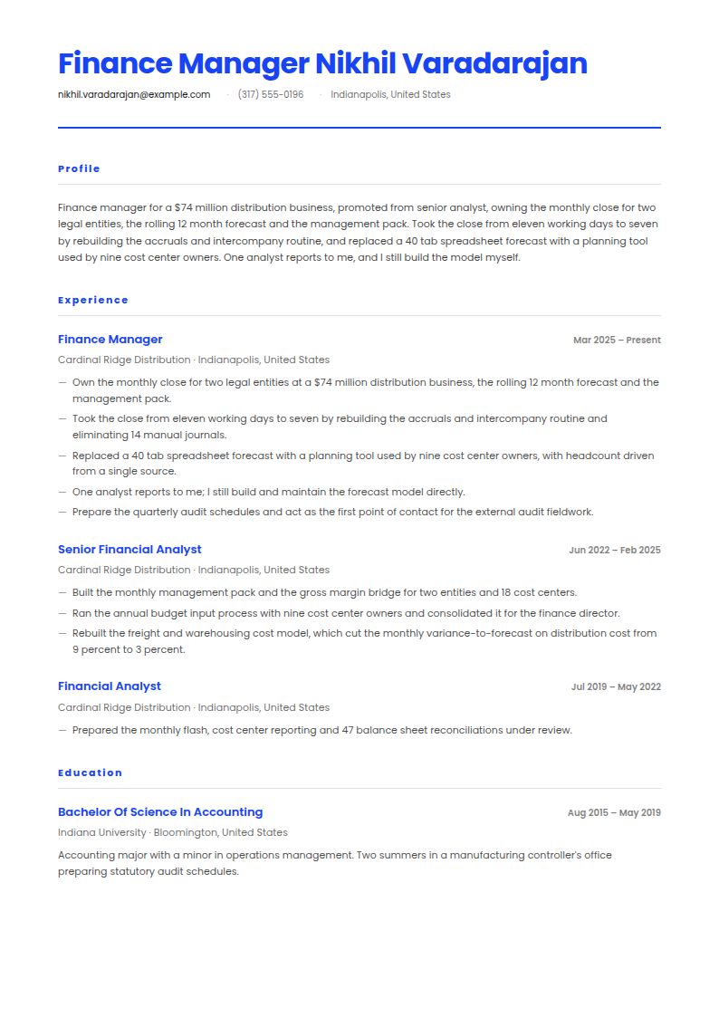Finance Manager Resume Examples & Templates
