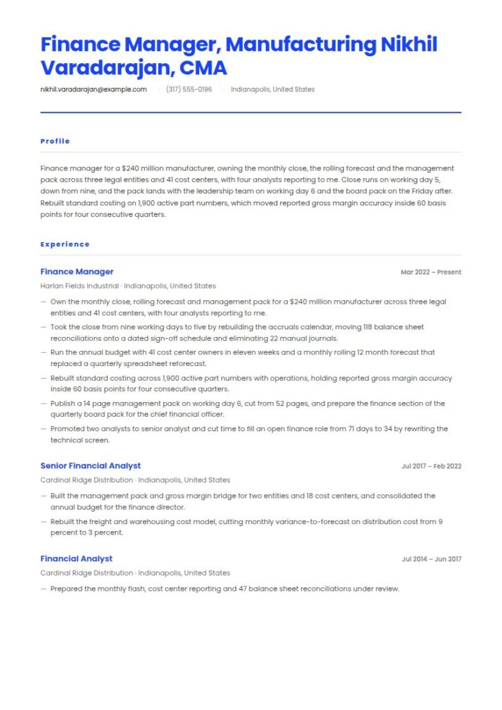 Finance Manager Resume Examples & Templates