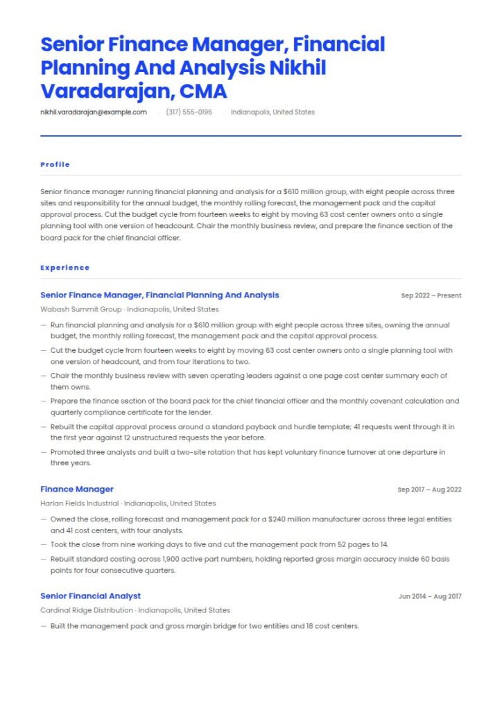 Finance Manager Resume Examples & Templates