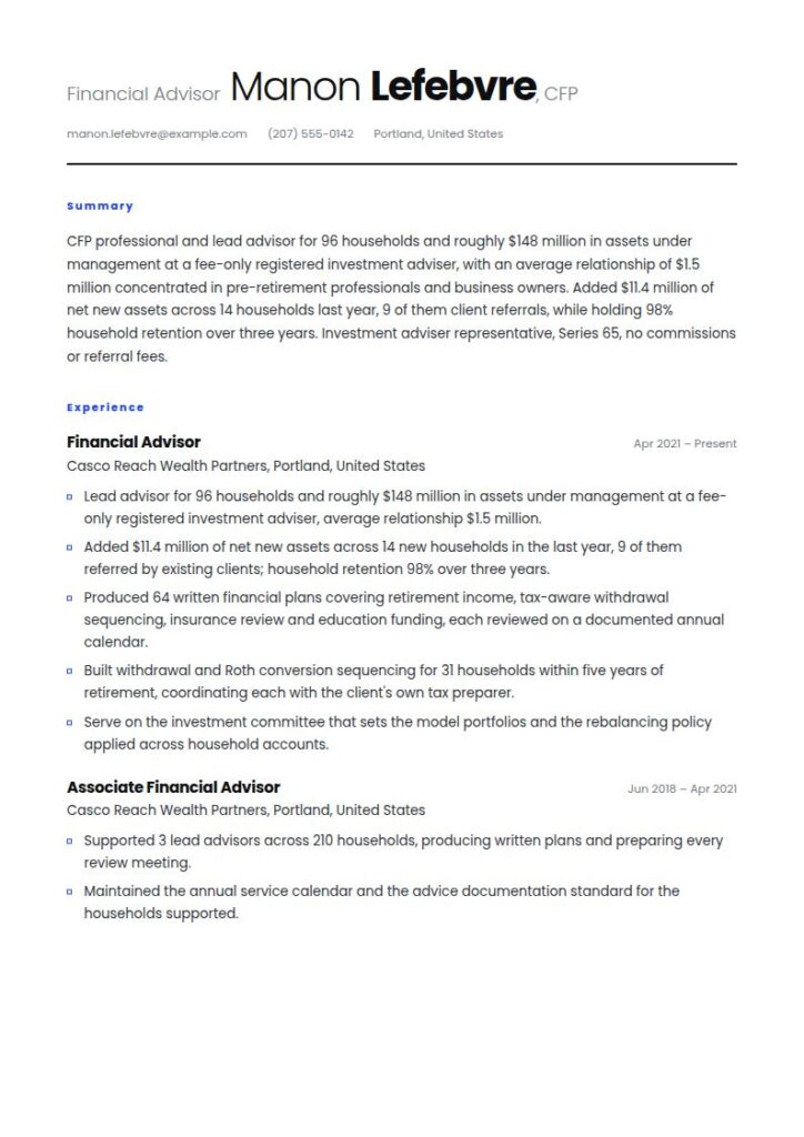 Financial Advisor Resume Examples & Templates