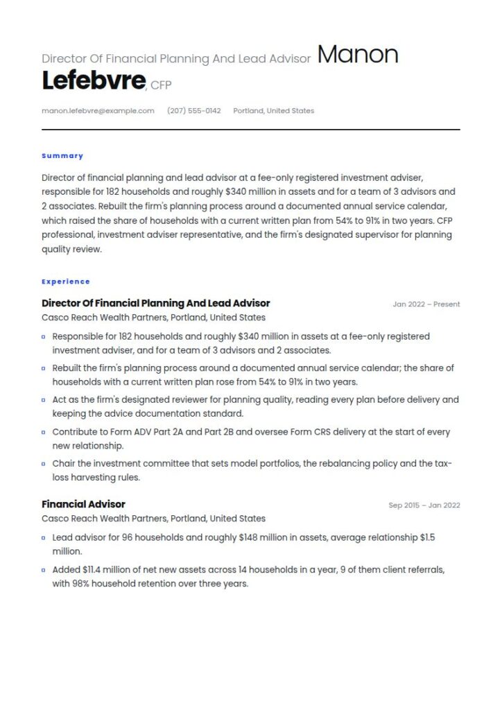 Financial Advisor Resume Examples & Templates