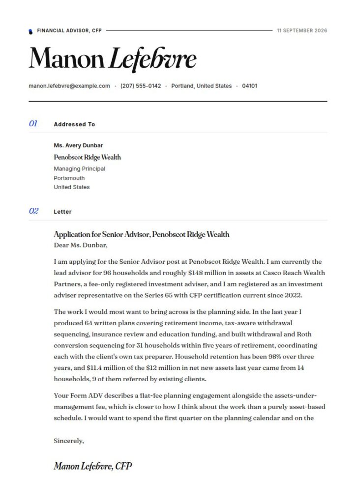 Financial Advisor Cover Letter Examples & Templates