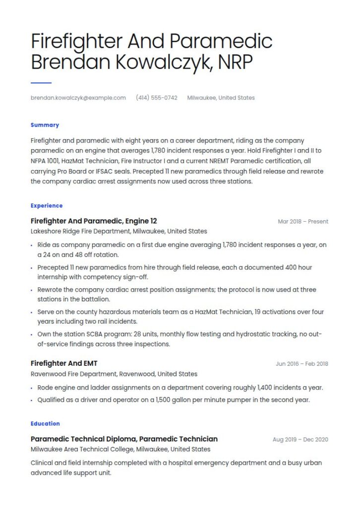 Firefighter Resume Examples & Templates