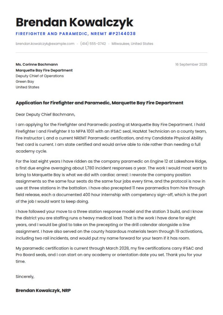 Firefighter Cover Letter Examples & Templates