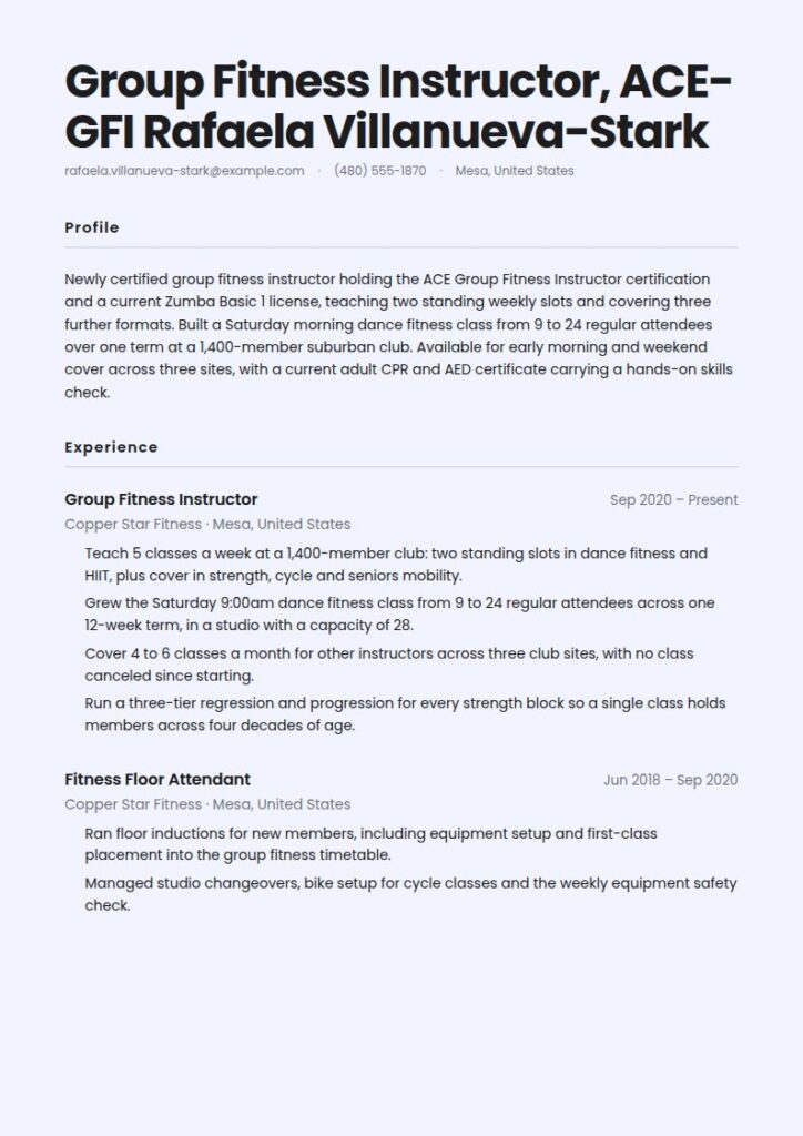 Fitness Instructor Resume Examples & Templates