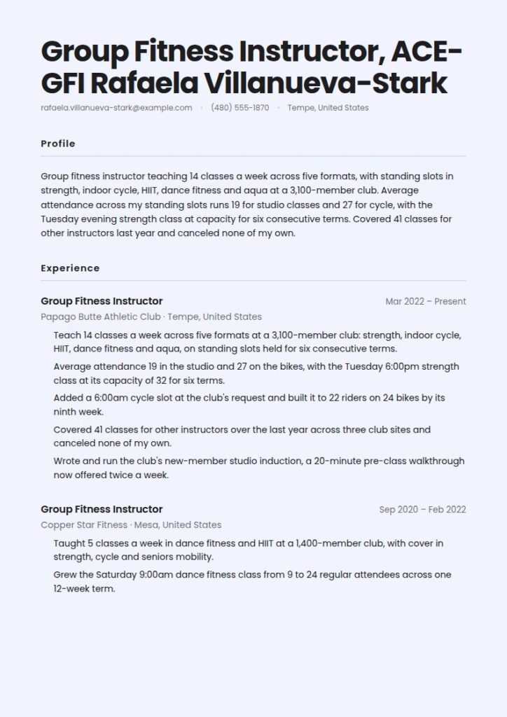 Fitness Instructor Resume Examples & Templates