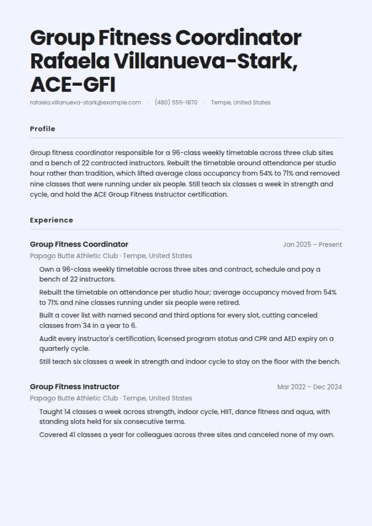 Fitness Instructor Resume Examples & Templates
