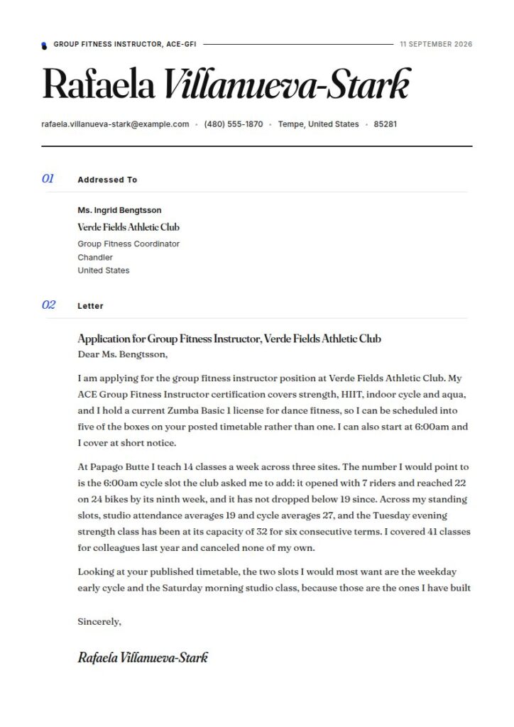 Fitness Instructor Cover Letter Examples & Templates