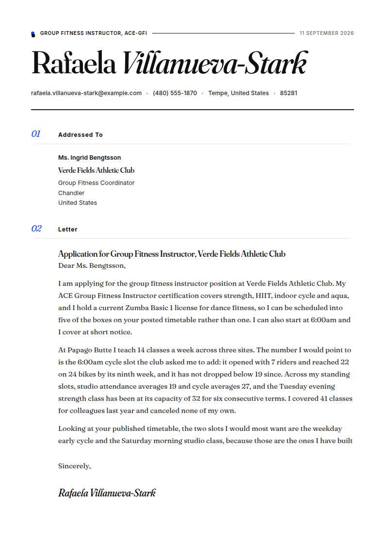 Fitness Instructor Cover Letter Examples & Templates