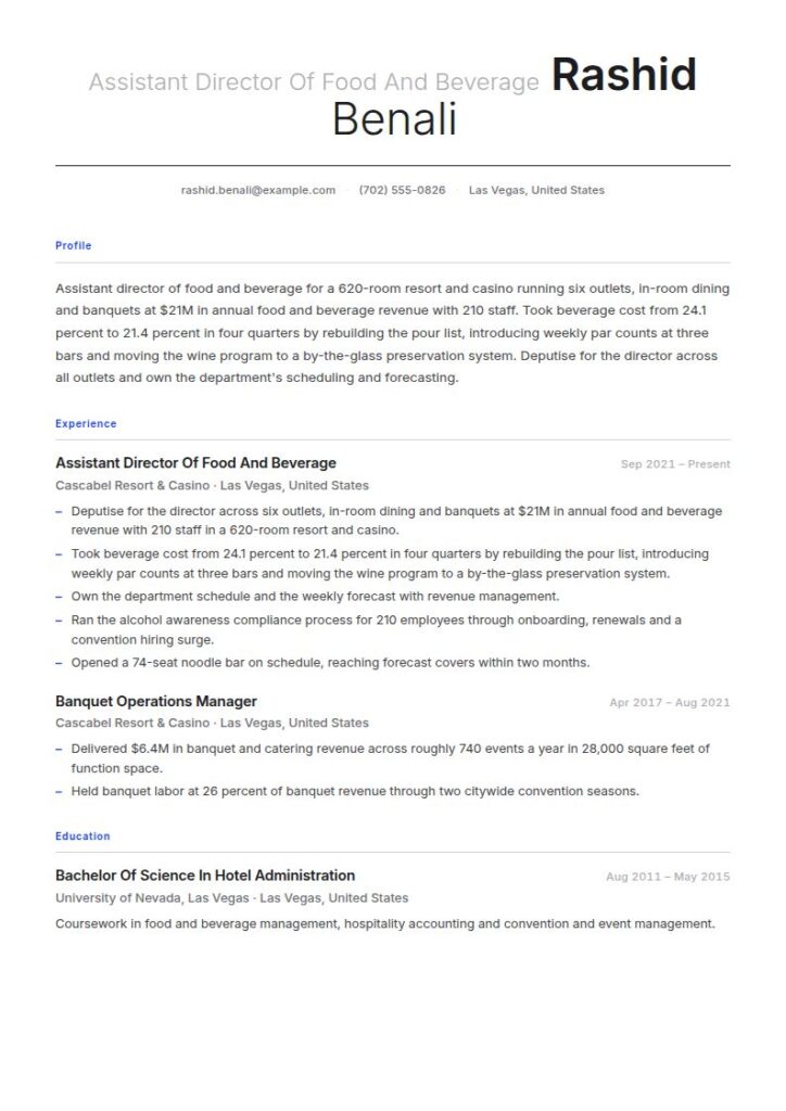 Food and Beverage Director Resume Examples & Templates