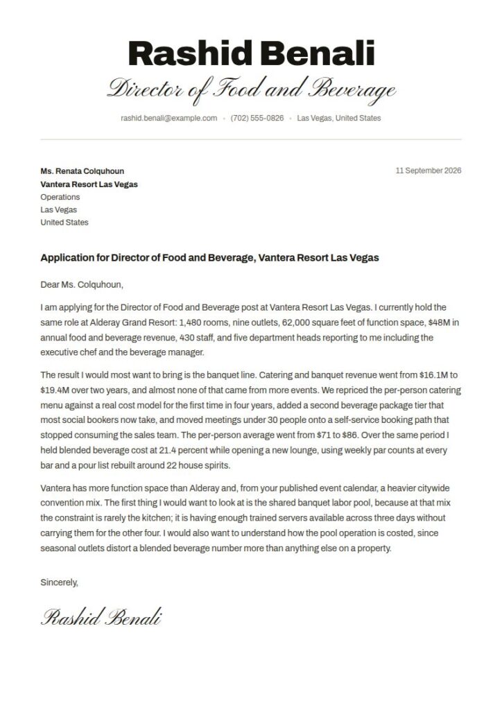 Food and Beverage Director Cover Letter Examples & Templates