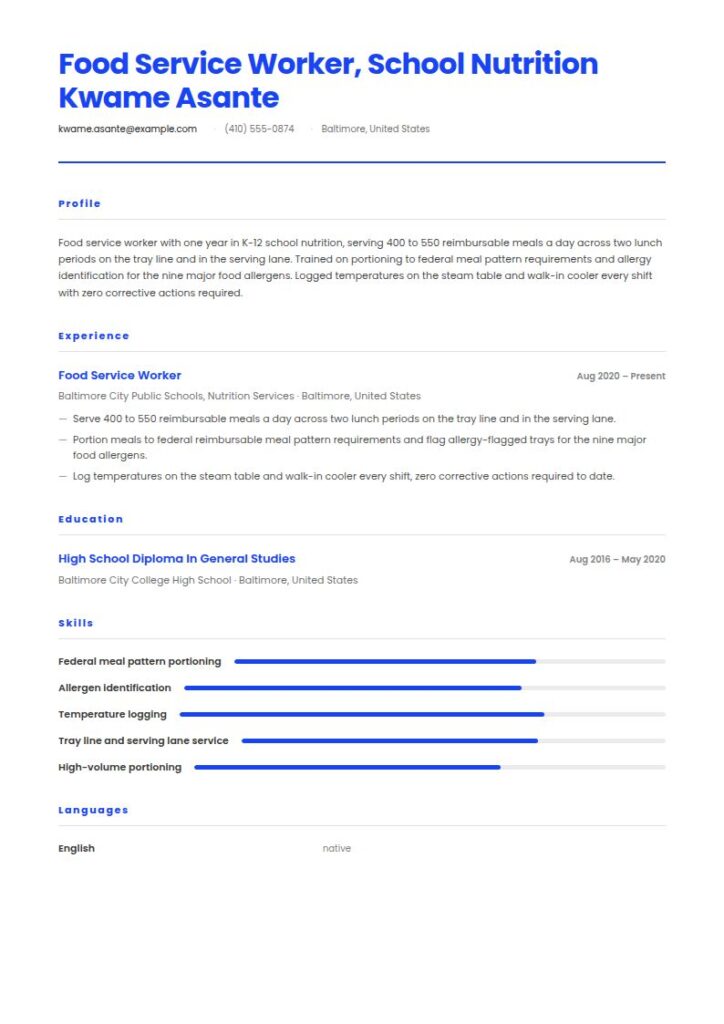 Food Service Worker Resume Examples & Templates