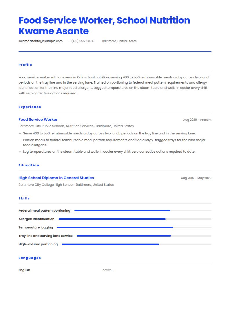 Food Service Worker Resume Examples & Templates