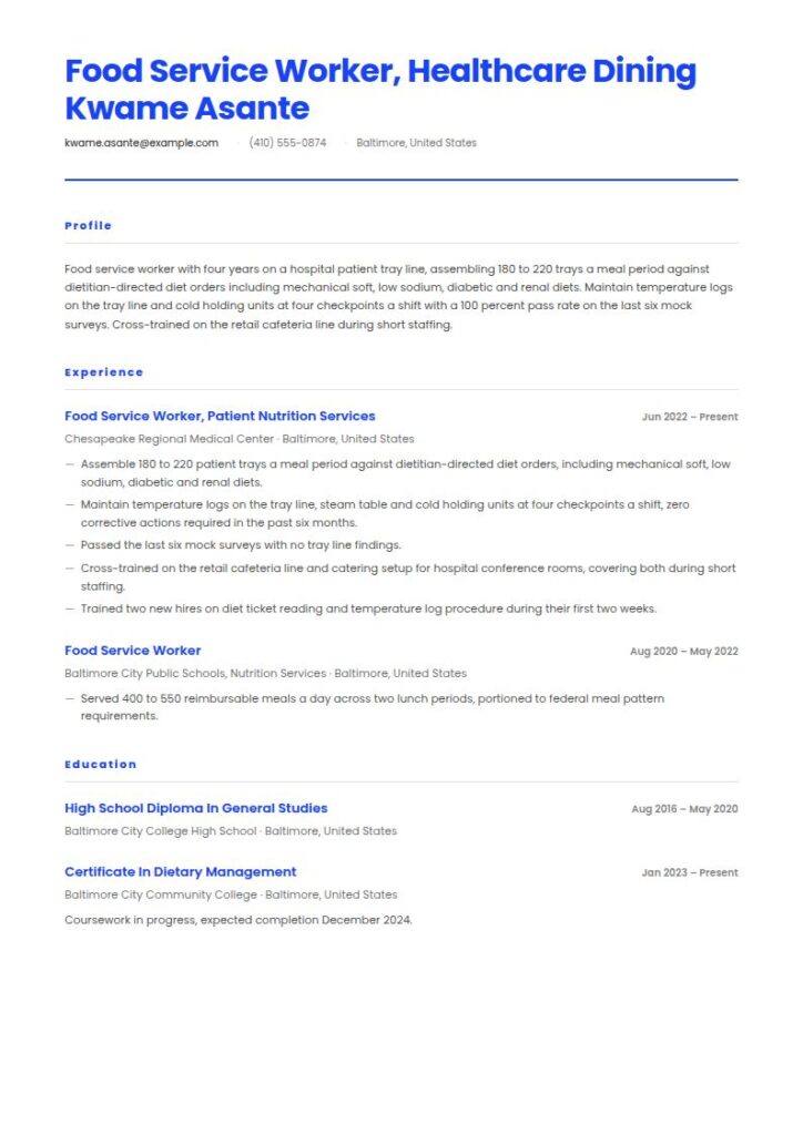 Food Service Worker Resume Examples & Templates