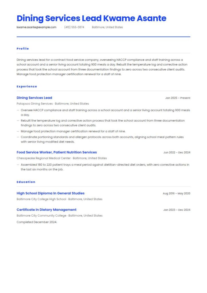 Food Service Worker Resume Examples & Templates