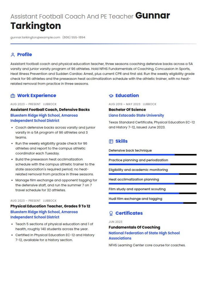 Football Coach Resume Examples & Templates