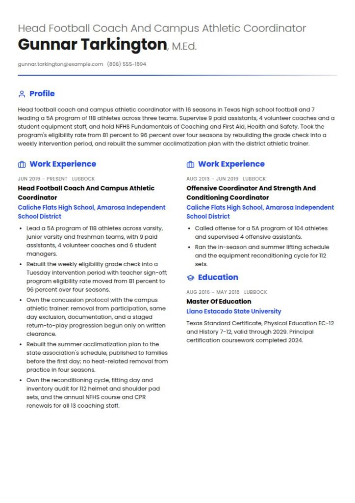 Football Coach Resume Examples & Templates