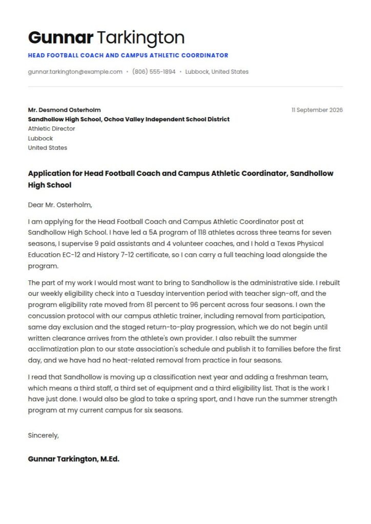 Football Coach Cover Letter Examples & Templates