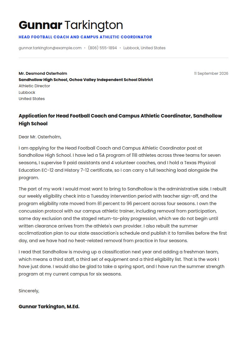 Football Coach Cover Letter Examples & Templates