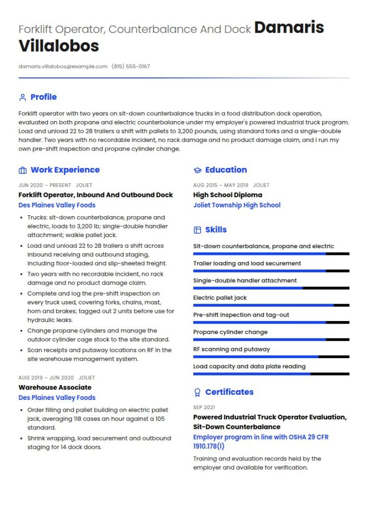 Forklift Operator Resume Examples & Templates