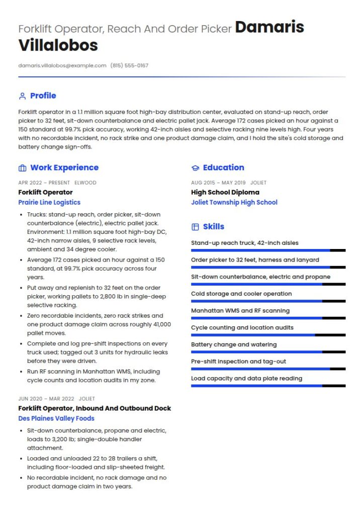Forklift Operator Resume Examples & Templates