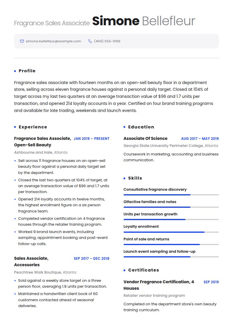 Fragrance Sales Associate Resume Examples & Templates