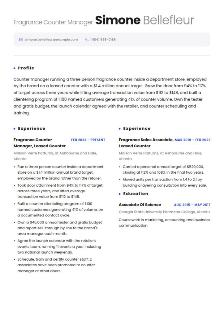 Fragrance Sales Associate Resume Examples & Templates