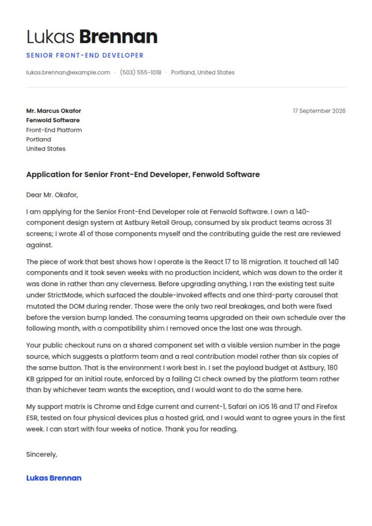 Front-End Developer Cover Letter Examples & Templates