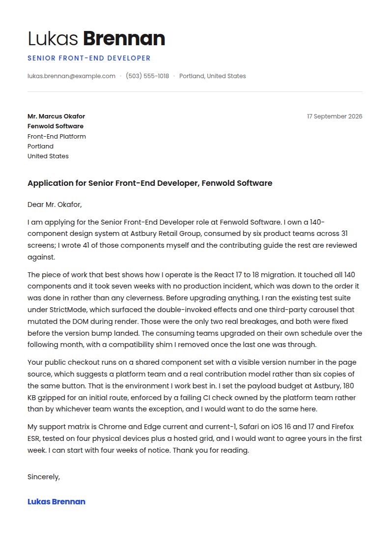 Front-End Developer Cover Letter Examples & Templates