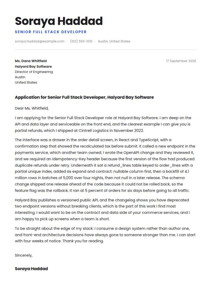 Full Stack Developer Cover Letter Examples & Templates