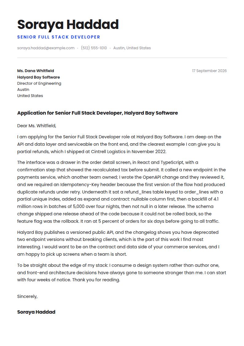 Full Stack Developer Cover Letter Examples & Templates
