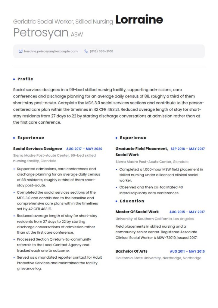 Geriatric Social Worker Resume Examples & Templates