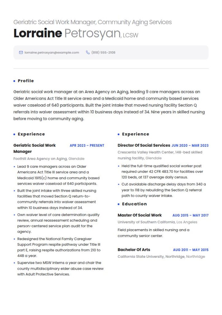 Geriatric Social Worker Resume Examples & Templates