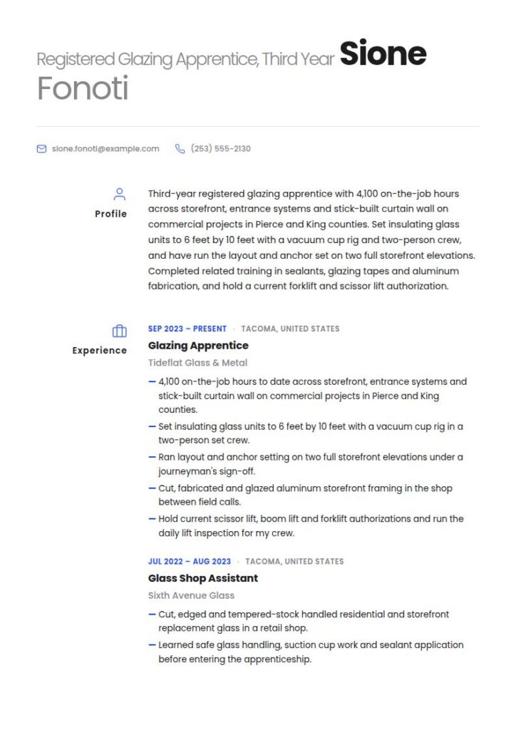 Glazier Resume Examples & Templates