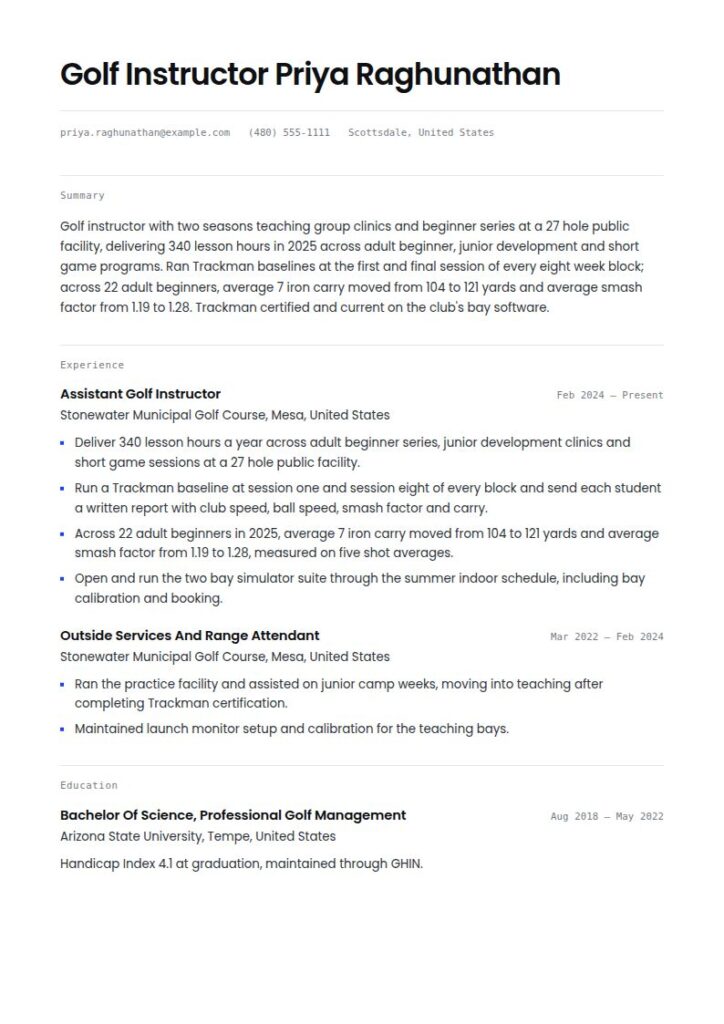 Golf Instructor Resume Examples & Templates