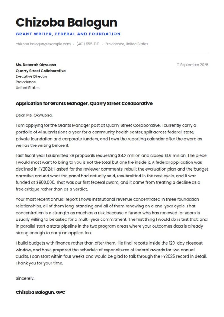 Grant Writer Cover Letter Examples & Templates