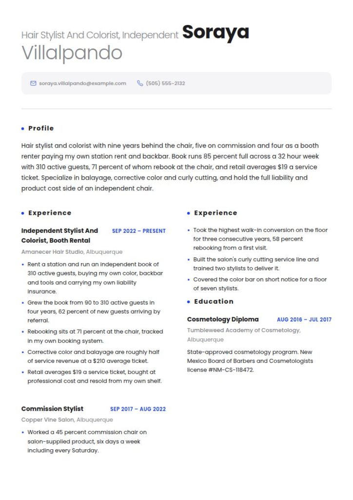 Hair Stylist Resume Examples & Templates