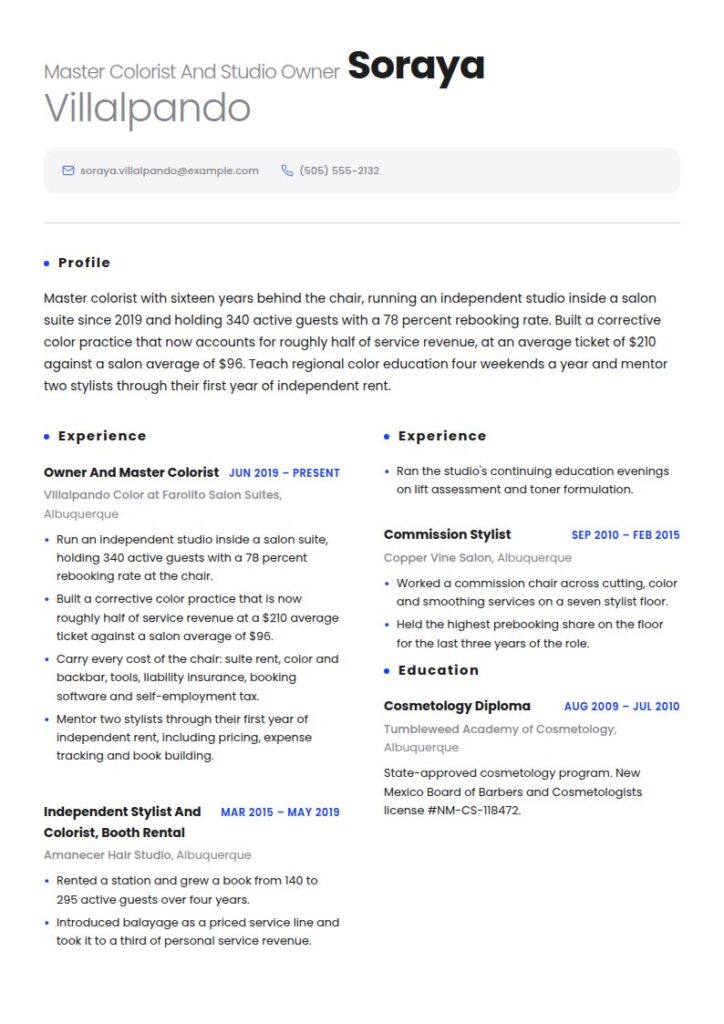 Hair Stylist Resume Examples & Templates