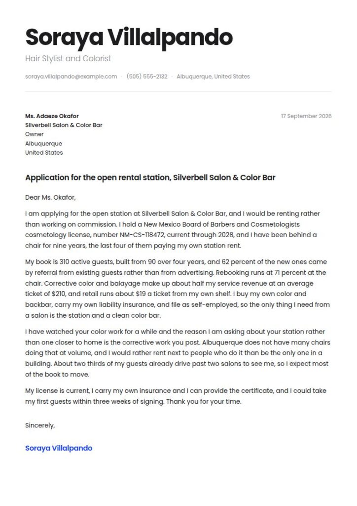 Hair Stylist Cover Letter Examples & Templates