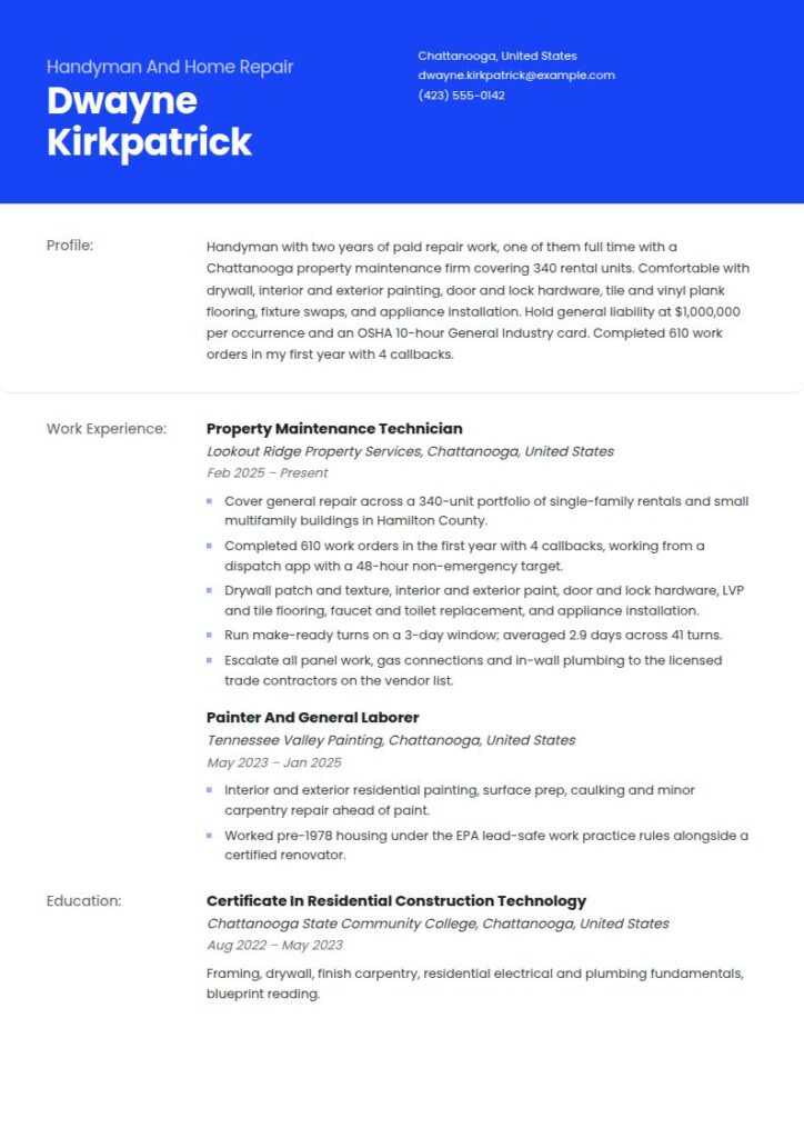 Handyman Resume Examples & Templates