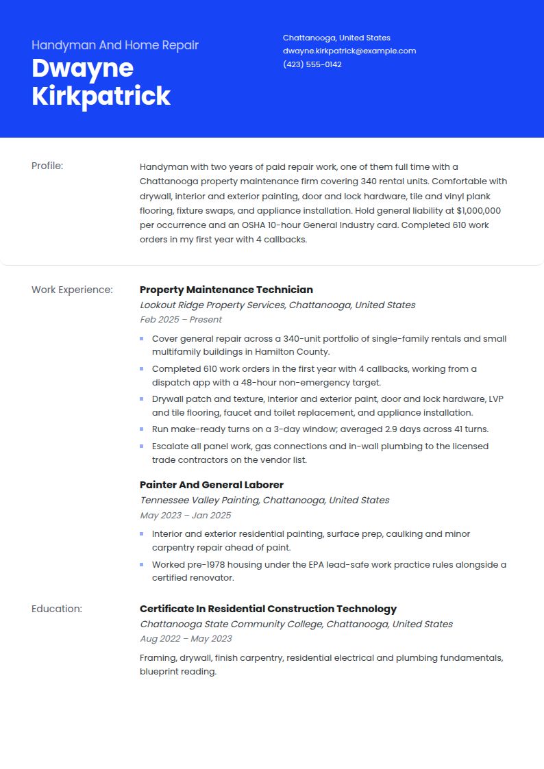 Handyman Resume Examples & Templates