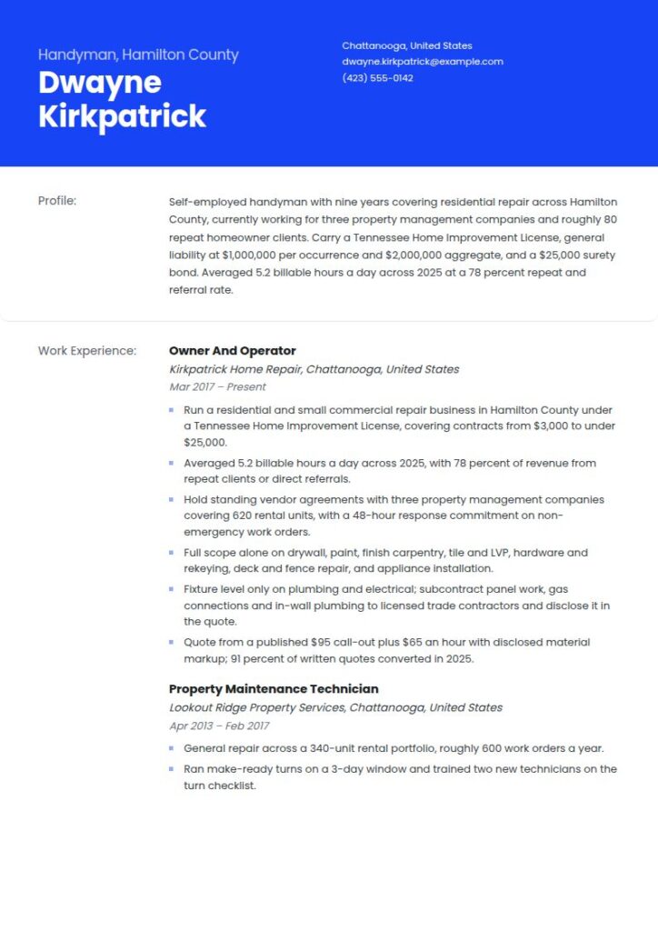 Handyman Resume Examples & Templates