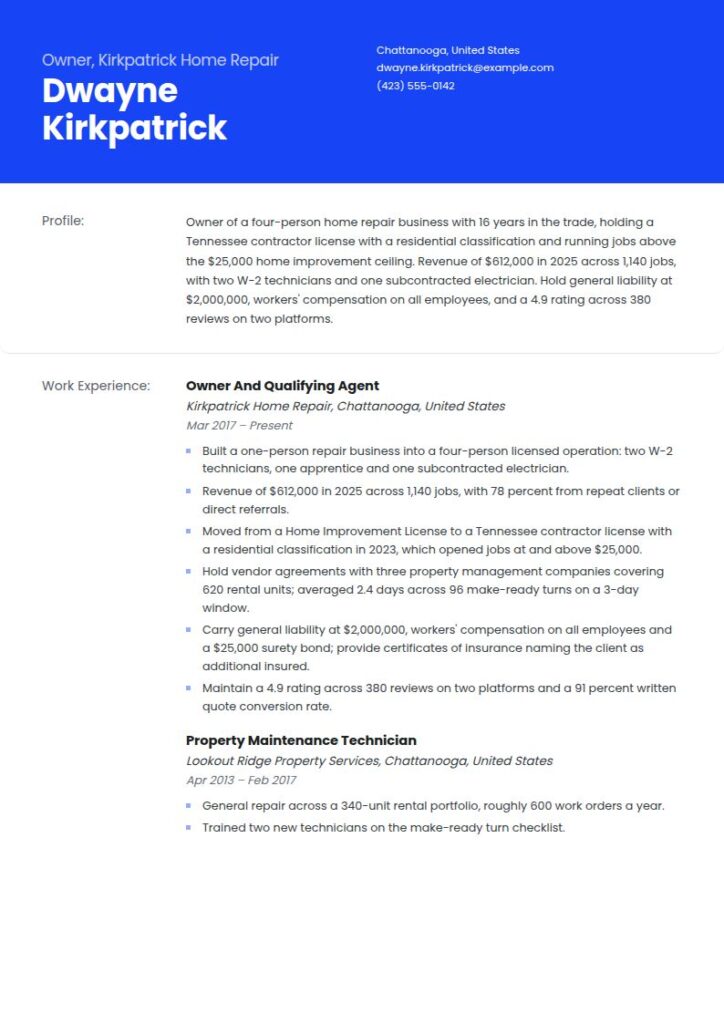 Handyman Resume Examples & Templates