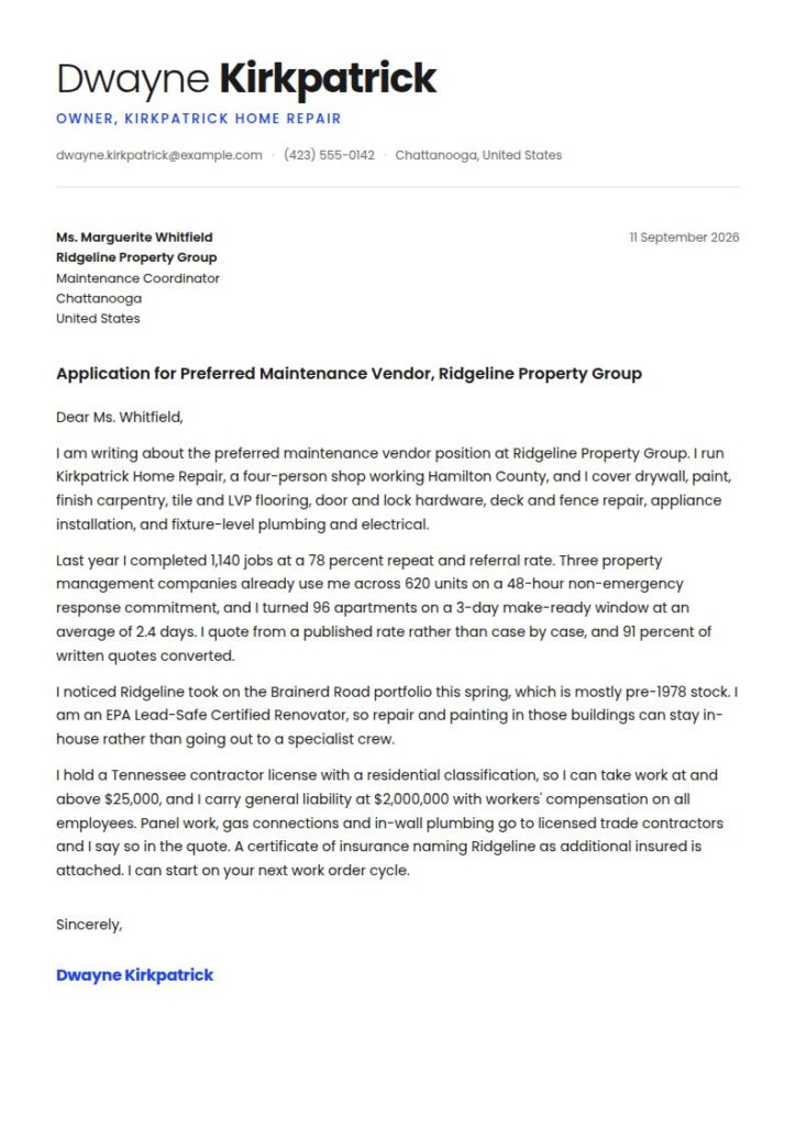 Handyman Cover Letter Example & Templates