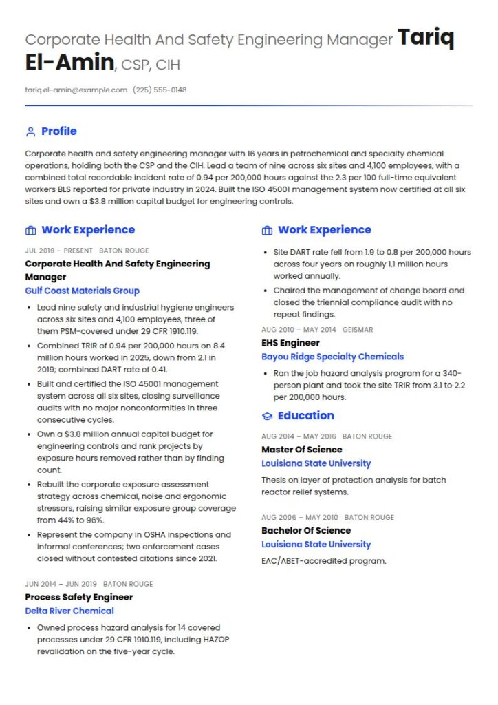 Health and Safety Engineer Resume Examples & Templates