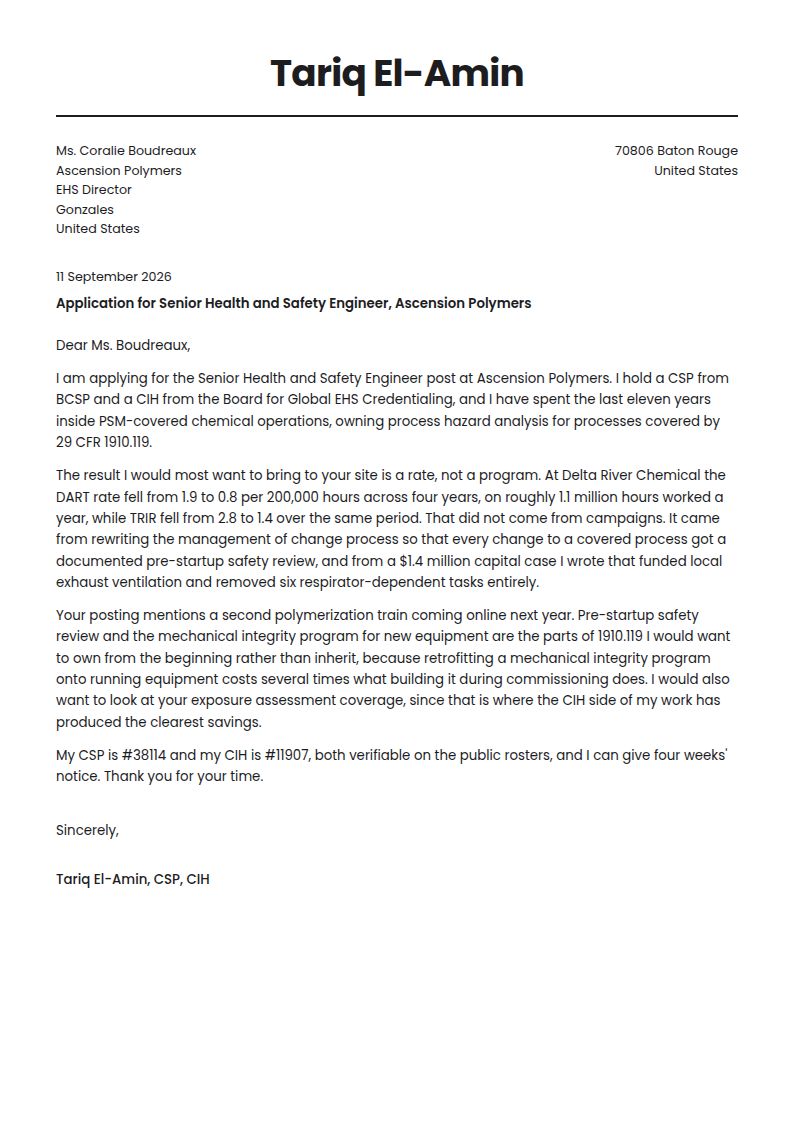 Health and Safety Engineer Cover Letter Examples & Templates