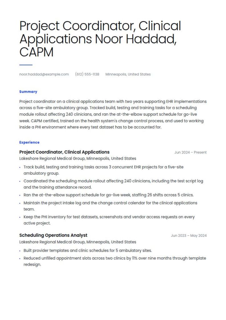 Healthcare Project Manager Resume Examples & Templates