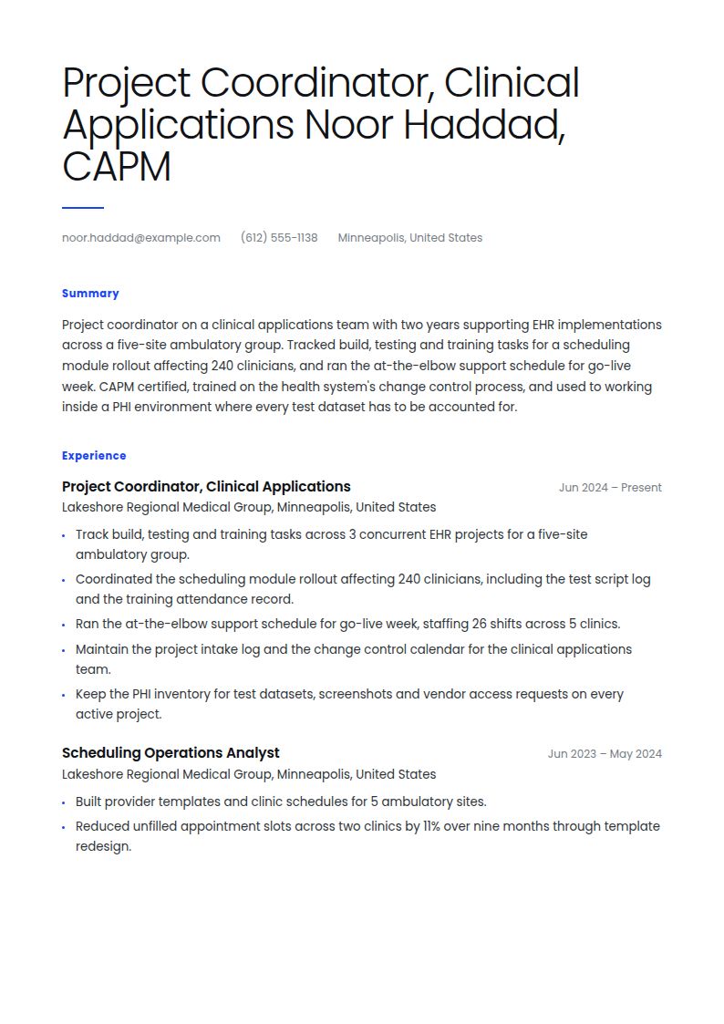 Healthcare Project Manager Resume Examples & Templates