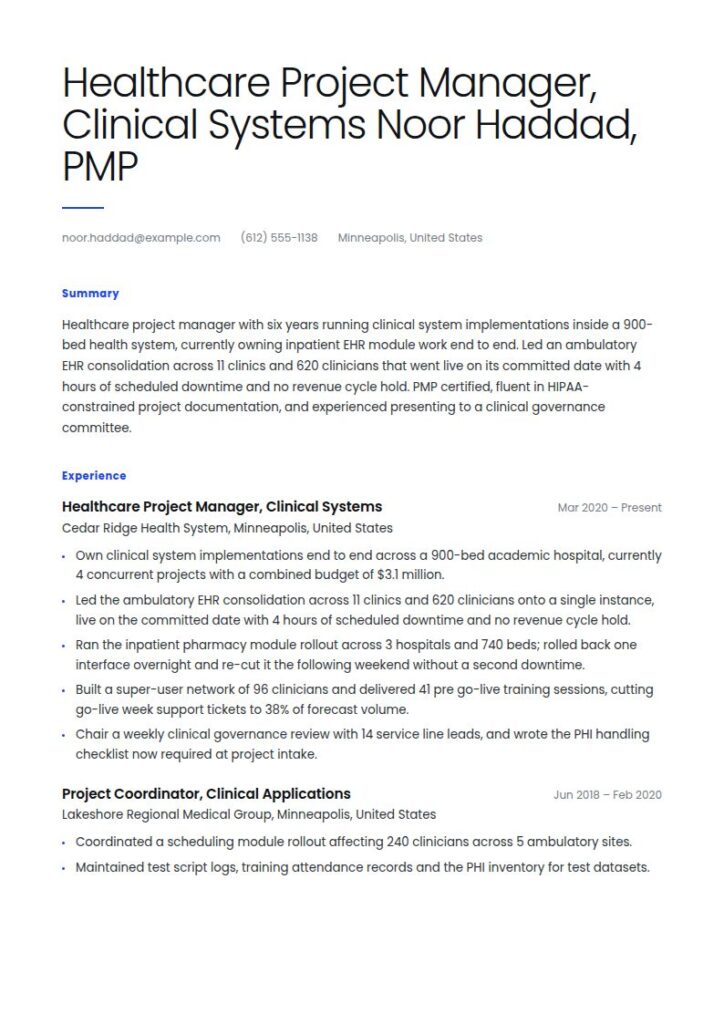 Healthcare Project Manager Resume Examples & Templates